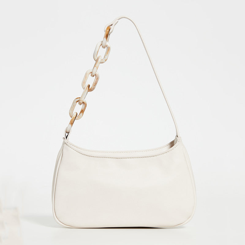 Women’s Croc-Embossed Shoulder Bag – Acrylic Chain Detail