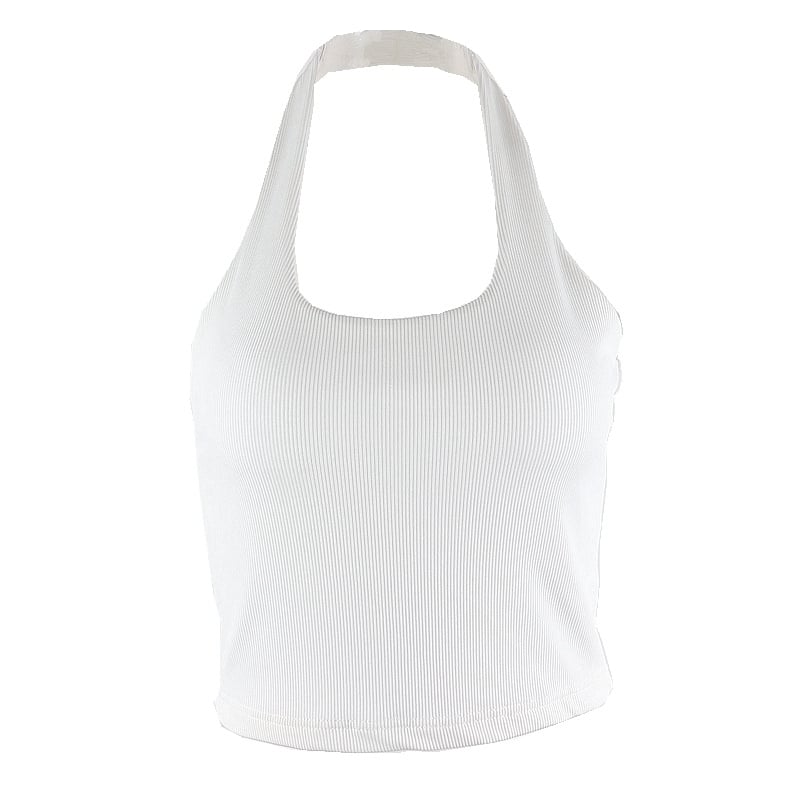Women's Halter Neck Crop Vest Top | Ribbed Short Sleeveless Top