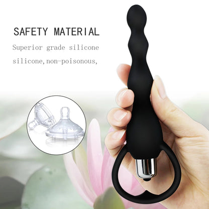 Vibrating Anal Plug with Pull Beads – Body-Safe Silicone | 4 Colours