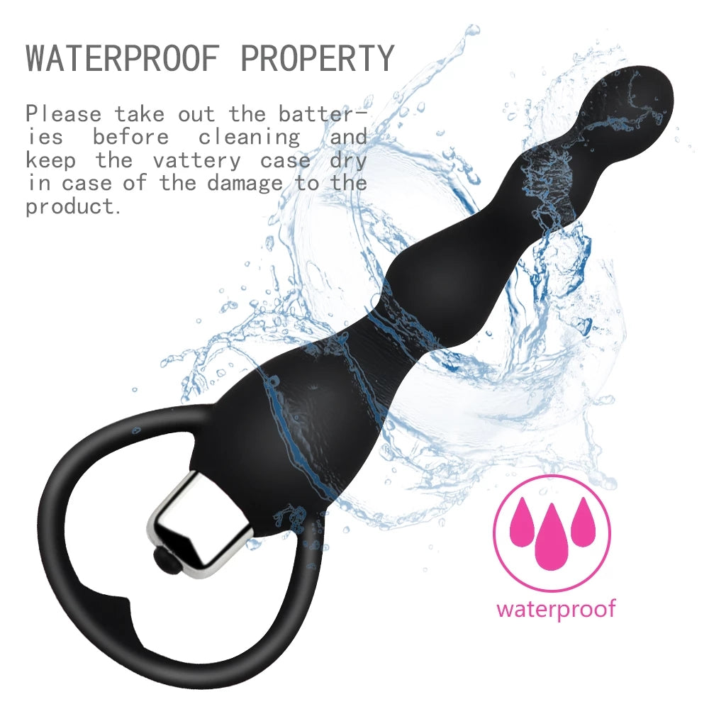Vibrating Anal Plug with Pull Beads – Body-Safe Silicone | 4 Colours