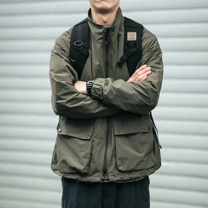 Men's Loose Fit Hunting Jacket — Cotton Lapel Tactical Outdoor Coat | Army Green & Black
