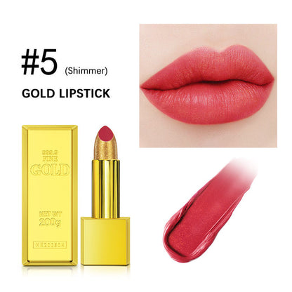 Gold Glitter Matte Lipstick – Waterproof Vitamin E Formula, 7 Shades, 3.5g