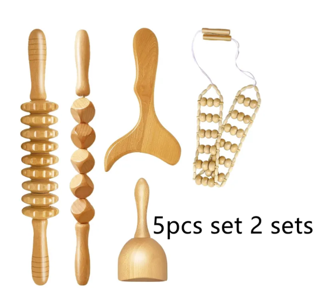 Wooden Anti-Cellulite Massage Roller Set – Birch Wood Body Therapy Tools