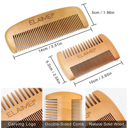 ELAIMEI 6-Piece Beard Care Kit – Comb, Boar Bristle Brush, Oil, Cream & Scissors