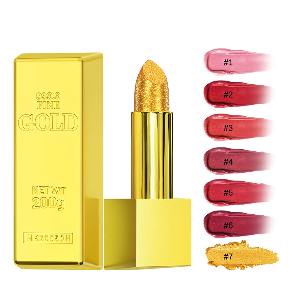 Gold Glitter Matte Lipstick – Waterproof Vitamin E Formula, 7 Shades, 3.5g