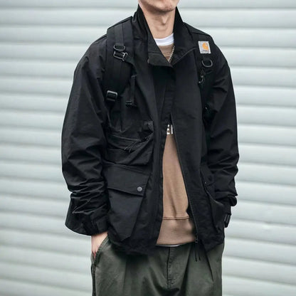 Men's Loose Fit Hunting Jacket — Cotton Lapel Tactical Outdoor Coat | Army Green & Black