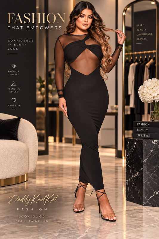 Women’s Black Long Sleeve Midi Dress – Elegant Everyday Style