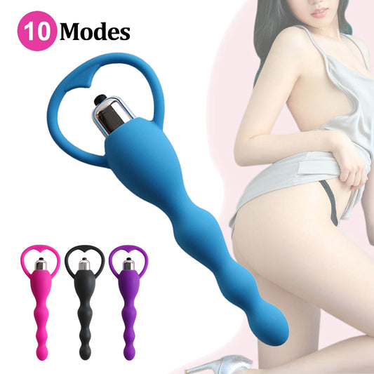 Vibrating Anal Plug with Pull Beads – Body-Safe Silicone | 4 Colours