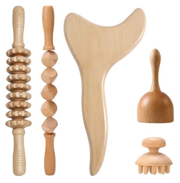 Wooden Anti-Cellulite Massage Roller Set – Birch Wood Body Therapy Tools