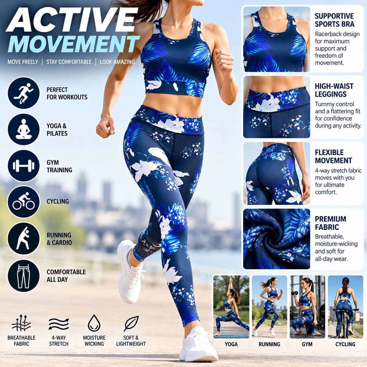 Women’s Floral Yoga Set – Sports Bra & Leggings Activewear