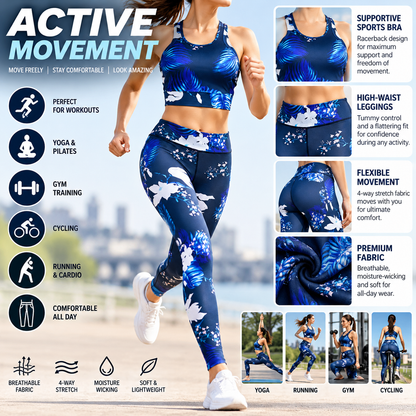Women’s Floral Yoga Set – Sports Bra & Leggings Activewear