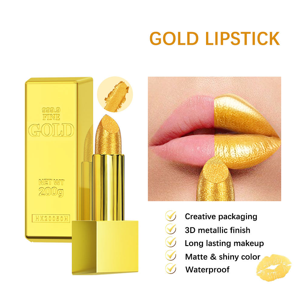 Gold Glitter Matte Lipstick – Waterproof Vitamin E Formula, 7 Shades, 3.5g