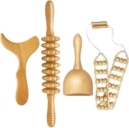 Wooden Anti-Cellulite Massage Roller Set – Birch Wood Body Therapy Tools