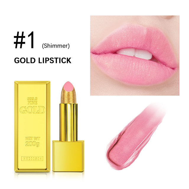 Gold Glitter Matte Lipstick – Waterproof Vitamin E Formula, 7 Shades, 3.5g