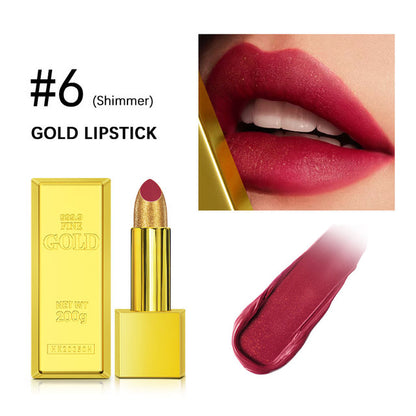 Gold Glitter Matte Lipstick – Waterproof Vitamin E Formula, 7 Shades, 3.5g