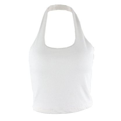 Women's Halter Neck Crop Vest Top | Ribbed Short Sleeveless Top