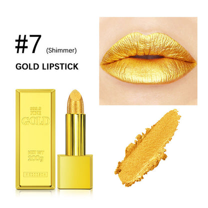 Gold Glitter Matte Lipstick – Waterproof Vitamin E Formula, 7 Shades, 3.5g