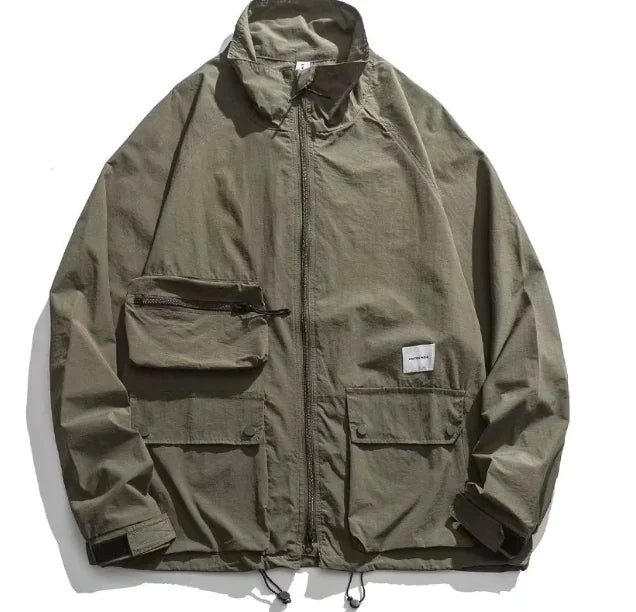 Men's Loose Fit Hunting Jacket — Cotton Lapel Tactical Outdoor Coat | Army Green & Black